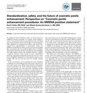 Standardization, safety, and the future of cosmetic penile
enhancement: Perspective on “Cosmetic penile
enhancement procedures: An SMSNA position statement”
